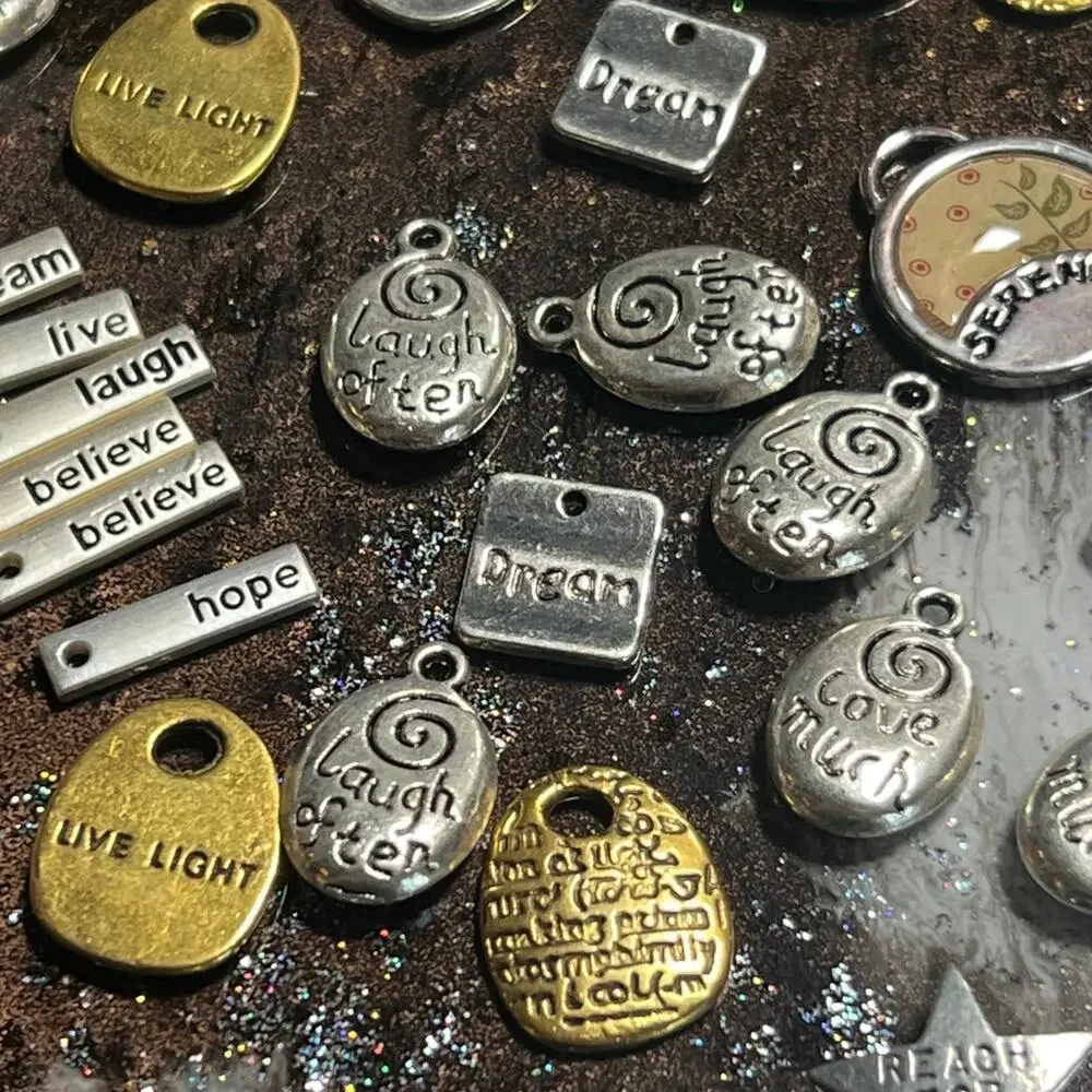 46pc Inspirational Word Charm Lot Dream Believe Hope Laugh Love Jewelry Making